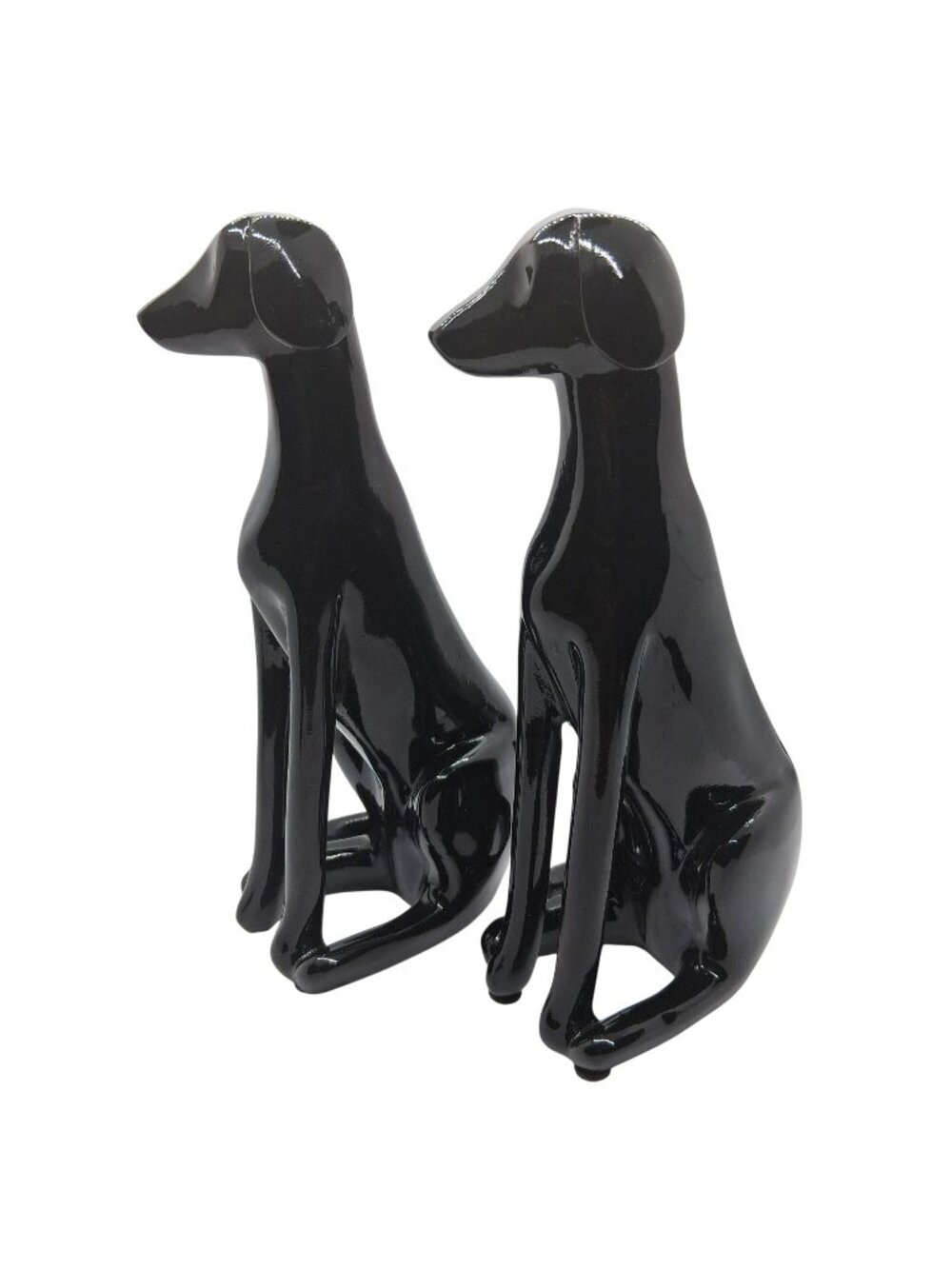 2 Black Ceramic Mid Century Modern Greyhound Dog Figurines Glossy Finish Sleek
